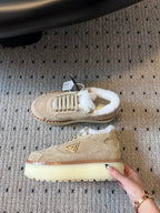 Prada 25s Mid-Top Sneaker Beige Suede And Wool 538436