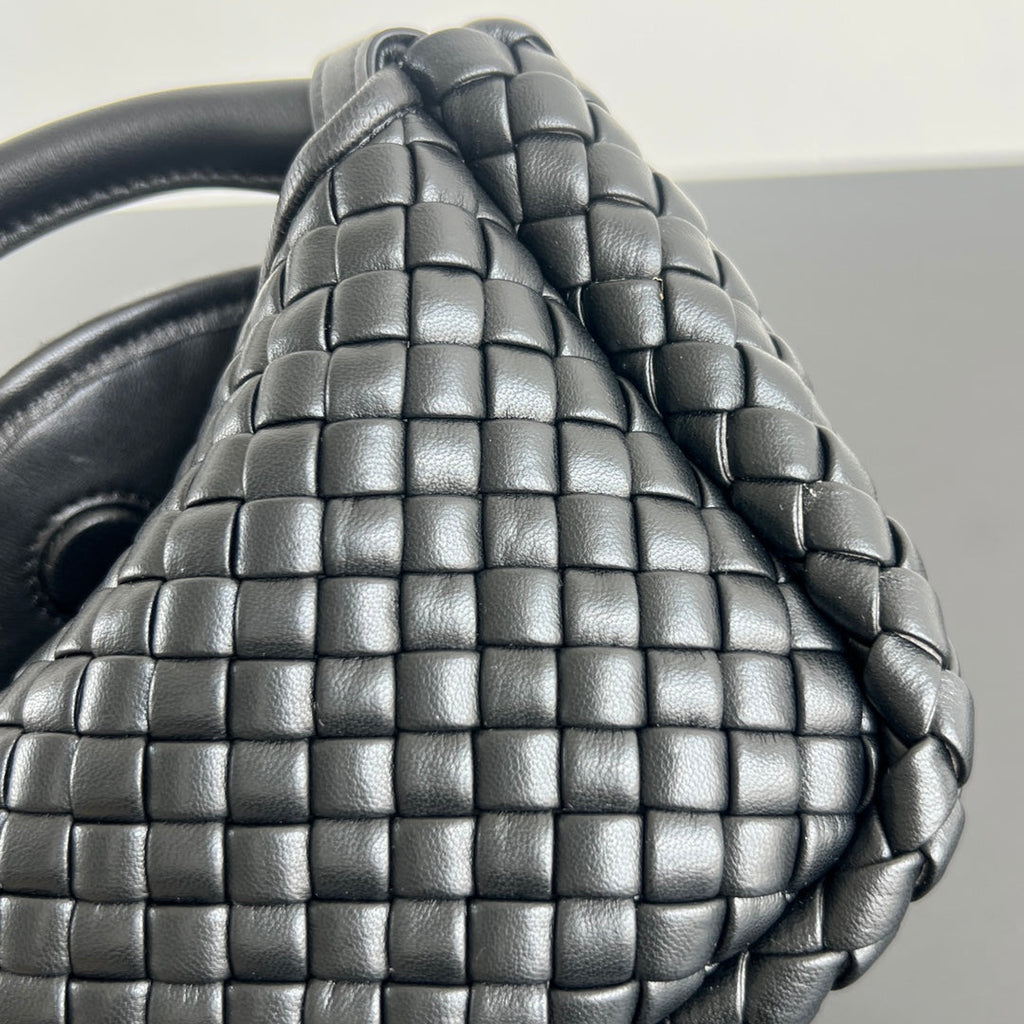 BV Small Cobble Top Handle 23cm Black Lambskin