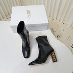 CD Icon Heeled Ankle Boot 80mm In Glossy Black Cowhide 111384