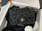 25C Flap Bag 20cm Black Polka Dot Silver Sequin Calfskin