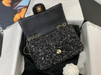 25C Flap Bag 20cm Black Polka Dot Silver Sequin Calfskin