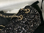 25C Flap Bag 20cm Black Polka Dot Silver Sequin Calfskin