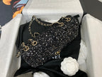 25C Flap Bag 20cm Black Polka Dot Silver Sequin Calfskin