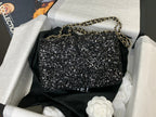 25C Flap Bag 20cm Black Polka Dot Silver Sequin Calfskin