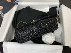 25C Flap Bag 20cm Black Polka Dot Silver Sequin Calfskin