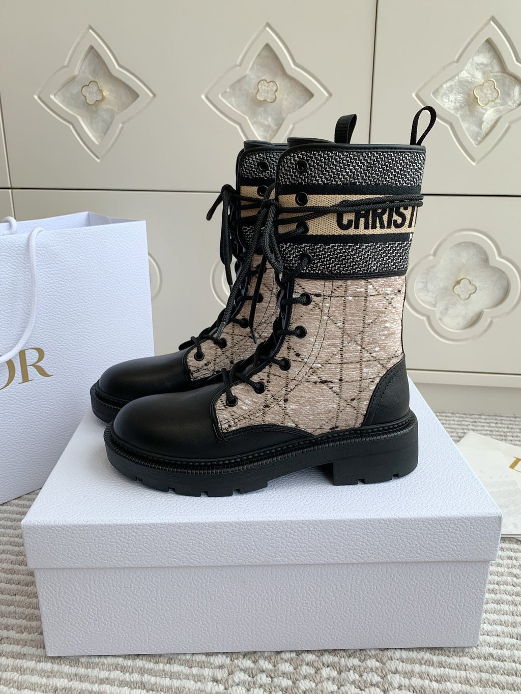 CD D-Major Ankle Boot In Dark Beige Mix Black Canvas And Cowhide 105071
