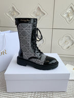 CD D-Unit Ankle Boot In Grey Mix Black Denim Fabric And Glossy Cowhide 105084