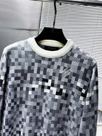 LV KNITTED SWEATER IN GRAY BLACK WHITE DAMOFLAGE MOTIF WOOL 238799