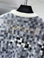 LV KNITTED SWEATER IN GRAY BLACK WHITE DAMOFLAGE MOTIF WOOL 238799