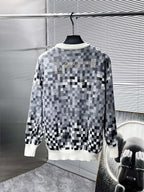 LV KNITTED SWEATER IN GRAY BLACK WHITE DAMOFLAGE MOTIF WOOL 238799