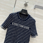 CD Striped knitted Top Navy Blue Cotton