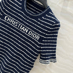 CD Striped knitted Top Navy Blue Cotton