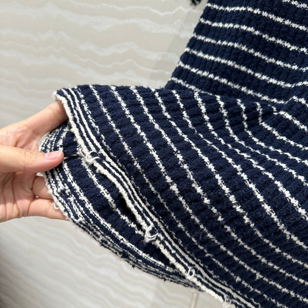 CD Striped knitted Top Navy Blue Cotton