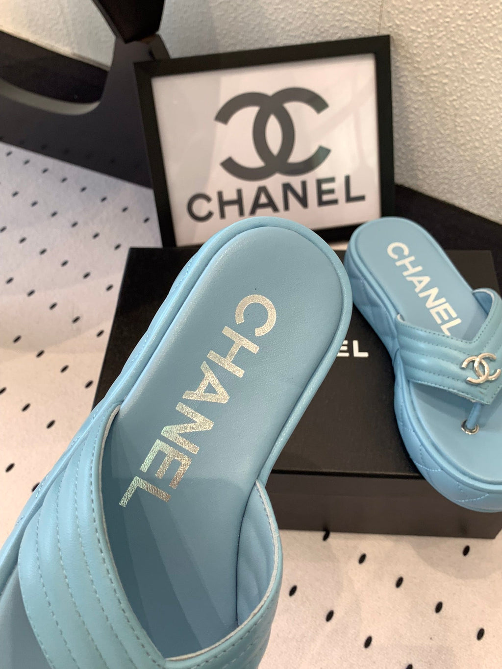 CC Thong Slippers In Could Blue Lambskin 147048