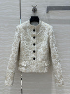 CD 25 Stand-up Collar Short Jacket Beige Actylic