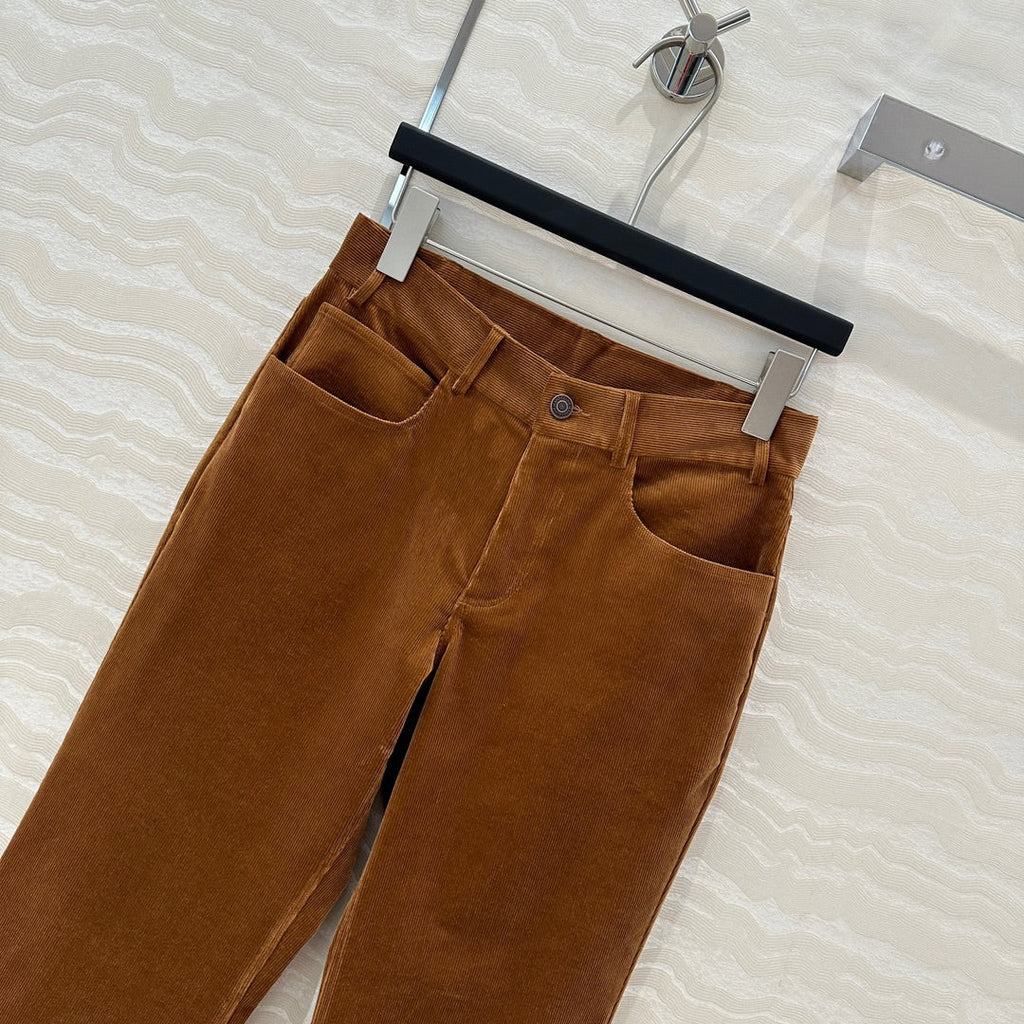 Celine Flared Velvet Pants Brown Cotton