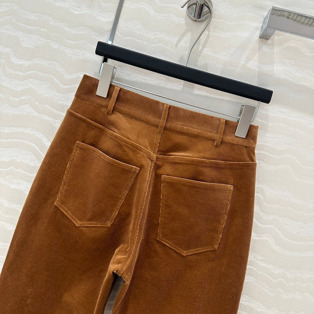 Celine Flared Velvet Pants Brown Cotton