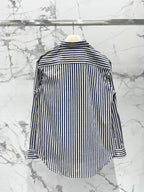 Miu Miu Striped Letter Embroidered Shirt Blue White Cotton