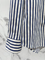 Miu Miu Striped Letter Embroidered Shirt Blue White Cotton