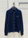 Miu Miu Polo Collar Cardigan Navy Blue Cashmere