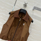 Miu Miu 25 Sport Zipper Vest Cocoa Brown Technical Fabric