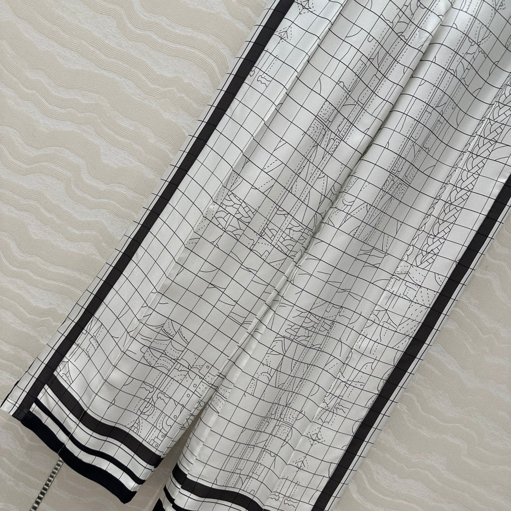 Hm 25 Coaching Deja Vu Wide-leg Straight Pants White Black Silk