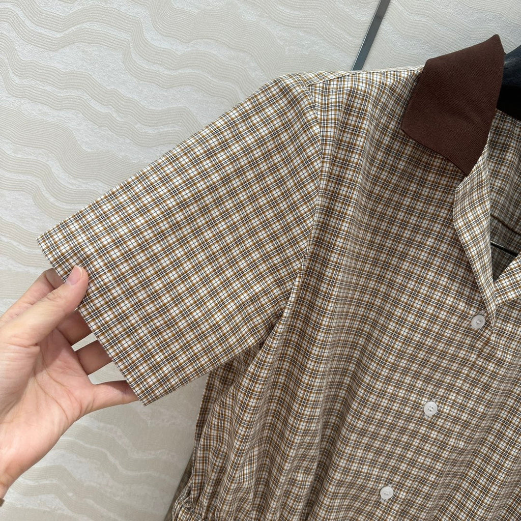 Miu Miu Short-sleveed Shirt Dress Brown Cotton