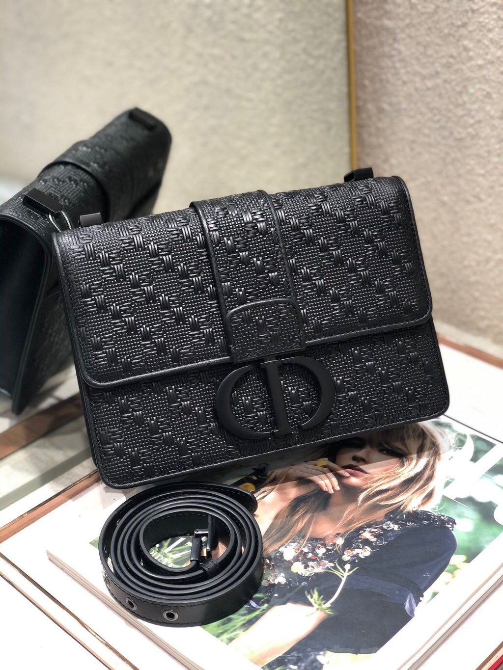 CD Embossed Montaigne Black Calfskin 336833