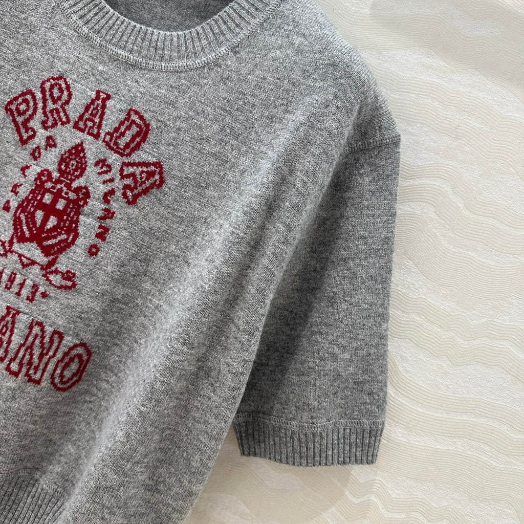 Prada 25 Short-sleeved Sweatshirt Gray mix Red Wool Cashmere