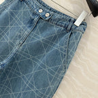 CD Plaid Straight Jeans Retro Blue Cotton