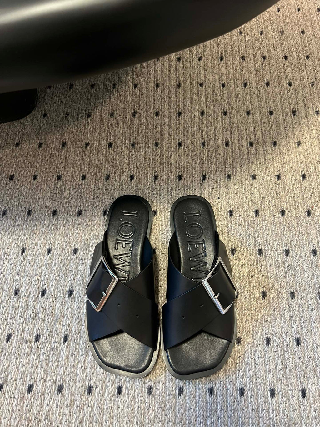 Loewe 25 Petal Belt Flat Sandals Black Sheepskin