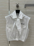 Miu Miu 25 Bow Tie Vest Shirt White Cotton