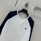 Celine Arc de Triomphe long-sleeved T-shirt Navy Blue mix White Cotton
