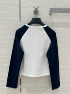 Celine Arc de Triomphe long-sleeved T-shirt Navy Blue mix White Cotton