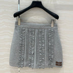 Miu Miu Lace Short Skirt Gray Cotton