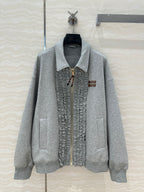 Miu Miu Lace Sweater Coat Gray Cotton