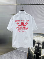LV SHORT-SLEEVED SHIRT IN WHITE COTTON PINK LOGO 238814