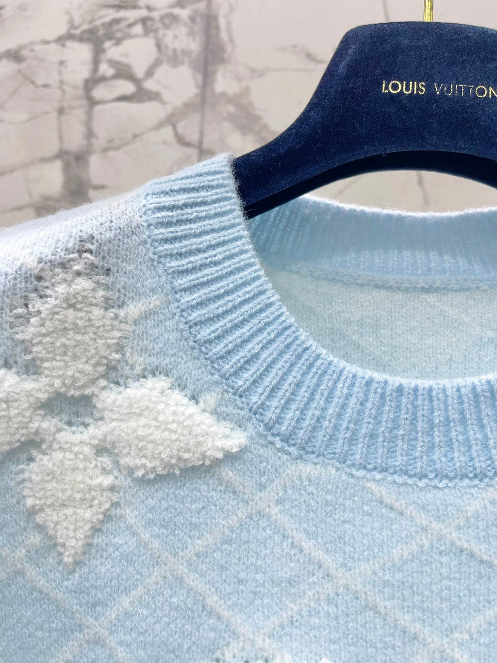 LV Flower T Shirt Light Blue Polyamide Wool