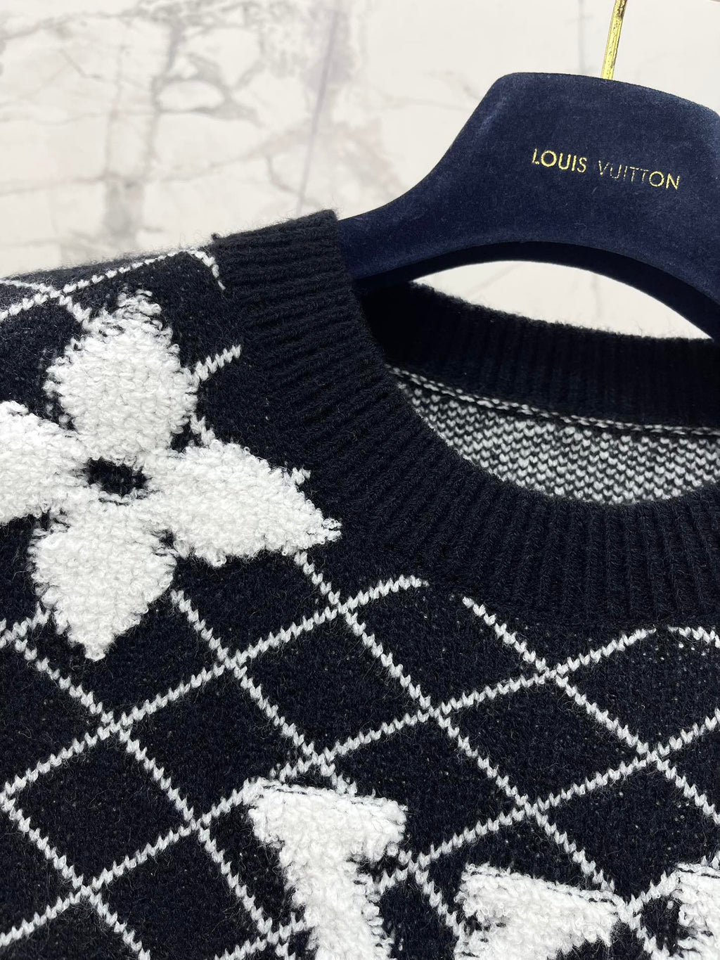 LV Flower T Shirt Black Polyamide Wool