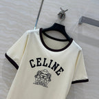 Celine 25 Arc de Triomphe Letter Short Sleeve T-shirt Off-white mix Black Cotton
