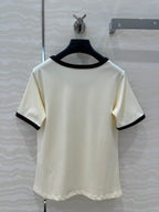 Celine 25 Arc de Triomphe Letter Short Sleeve T-shirt Off-white mix Black Cotton