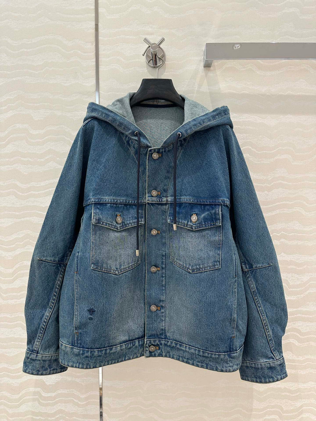 CD Ripped Straight Hooded Jacket Blue Cotton
