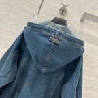 CD Ripped Straight Hooded Jacket Blue Cotton
