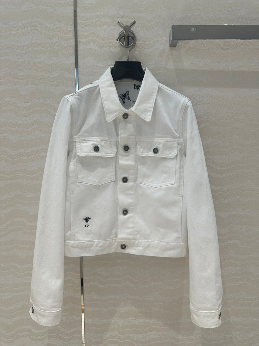 CD Butterfly Pattern denim Jacket White Cotton