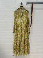 Celine Floral Pattern Dress Green Silk