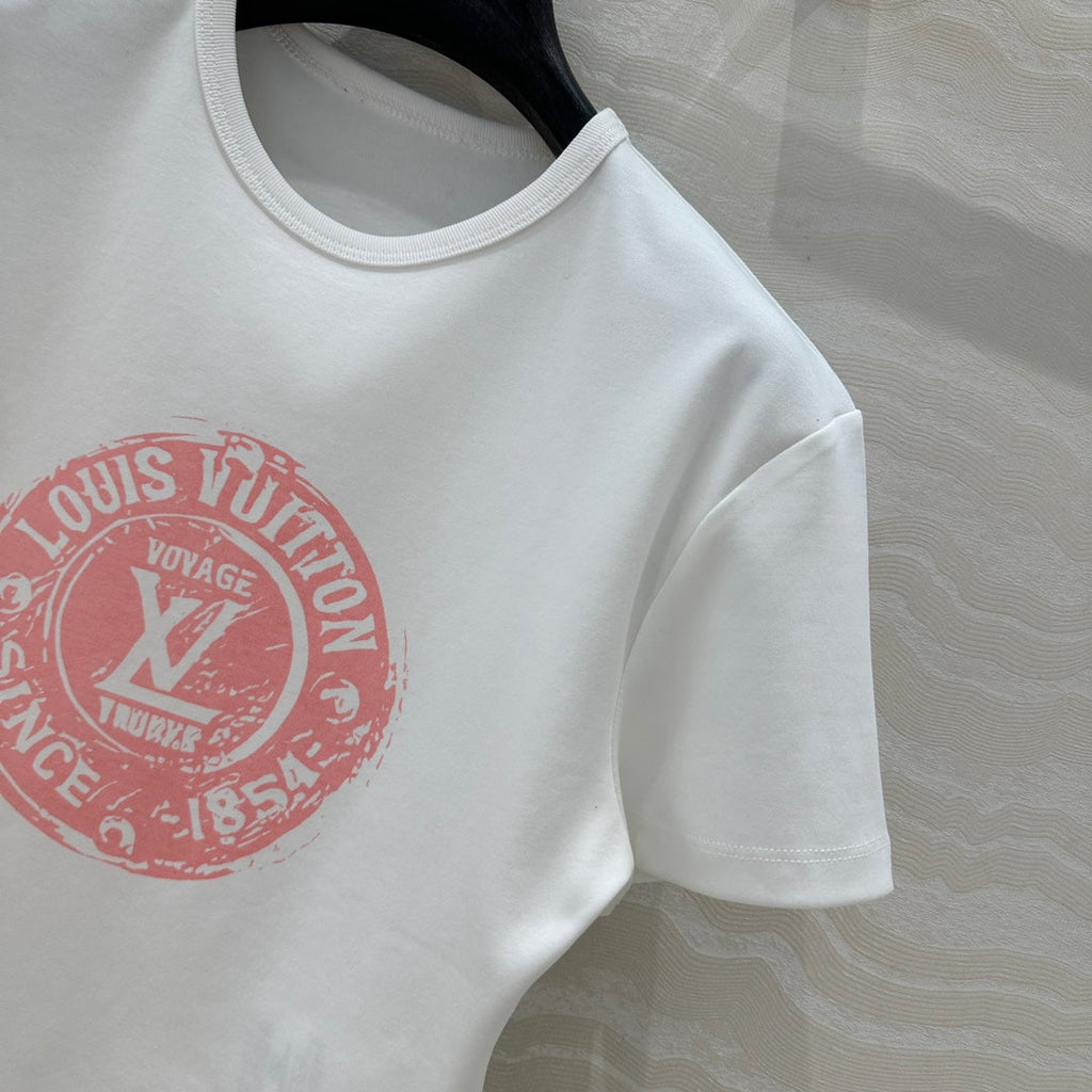 LV 25 MONOGRAM Print Logo Short T-Shirt White Pink Cotton
