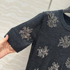 Fendi Beaded Flower Knitted Dress Black Gray Wool