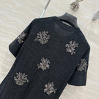 Fendi Beaded Flower Knitted Dress Black Gray Wool