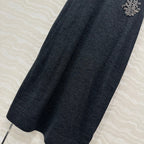 Fendi Beaded Flower Knitted Dress Black Gray Wool