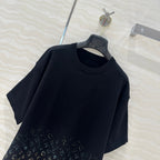LV Short-Sleeved Knit Sweater Shirt White Black Cotton